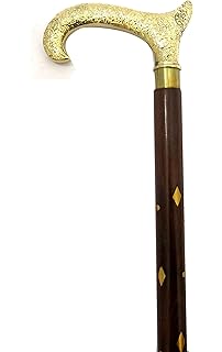 Ages Behind Solid Wood 2 Part Folding Walking Stick With Carved Brass Handle For Men & Women With 36 Inches Long Wooden Stick