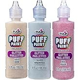 Tulip Puff Fabric Paint, Permanent Craft Paint for Clothes, DIY Projects, Notoxic, 4 fl oz 3-Pack, Festive Glitter Variety Pa