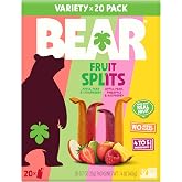 BEAR Real Fruit Snack Splits - Gluten Free, Vegan, and Non-GMO - Variety Pack (Apple/Strawberry, Raspberry/Pineapple)&ndash; Healthy School And Lunch Snacks For Kids And Adults, 0.7 Ounce (Pack of 20)