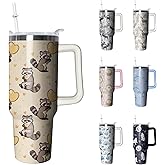 40oz Raccoon Stainless Steel Tumbler with Handle and Straw, Dog Insulated Cup Travel Coffee Mug Water Bottle with Lid and Straw, Animal Lovers Women Gifts