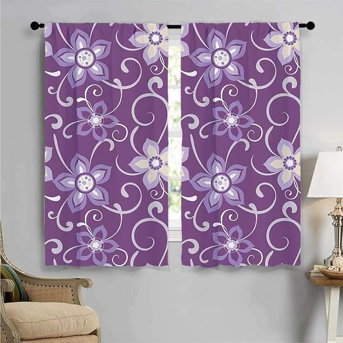 SUZM Room Darkening Wide Curtains， Lilacs with Leaves
