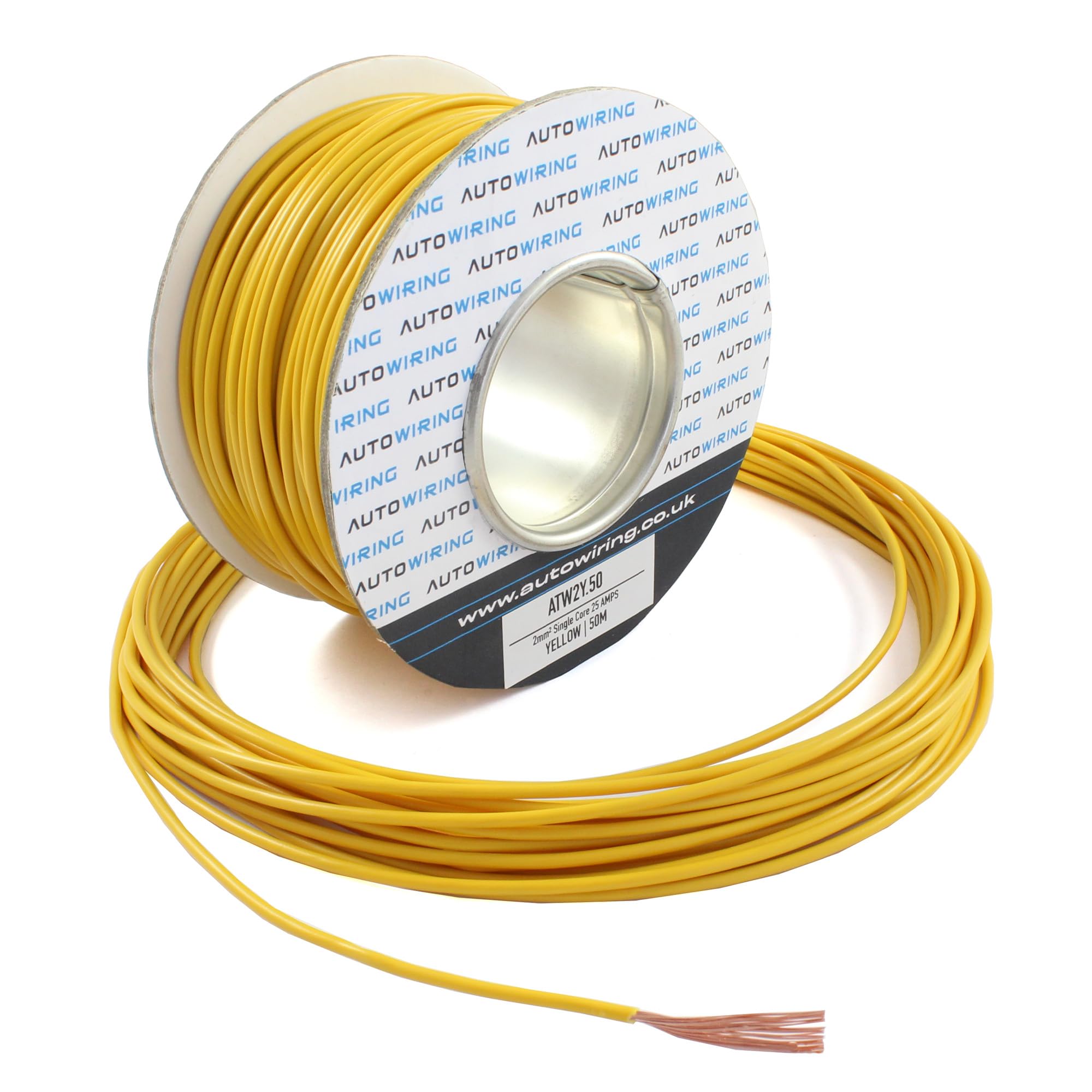 25 AMP Rated 2mm² Single Core Stranded Copper Cable 12v 24v Thin Wall Wire (10M 20M 50M 100M) (YELLOW, 20M Coil)