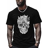 Men's T-Shirts Skull Head with Cats Crew Neck Short Sleeve Graphic Tees