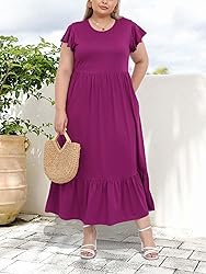 Moon Wood Women's 2025 Plus Size Casual Dress Crew
