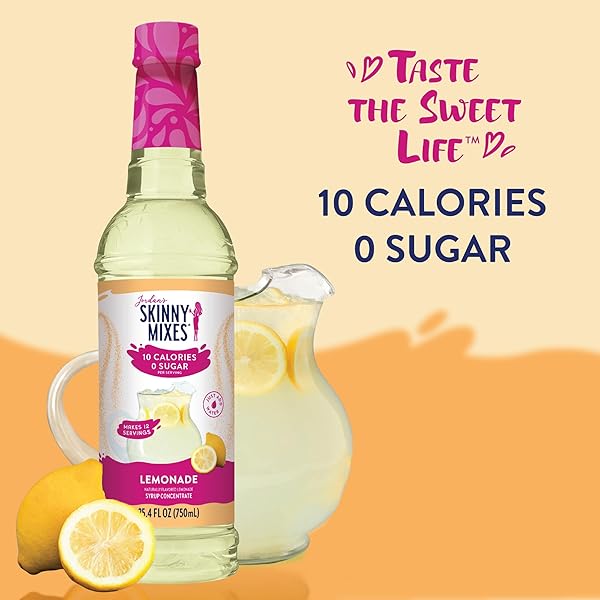 JORDAN’S SKINNY MIXES SUGAR FREE SYRUP, LEMONADE FLAVOR, FRUIT FLAVORED WATER ENHANCER, DRINK MIX FOR ICED TEA, LEMONADE, DRINKS, LOW CALORIE WATER FLAVORING, DAIRY & GLUTEN FREE, KOSHER, 25.4 FL OZ