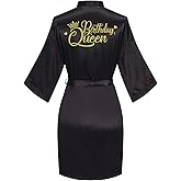 PENGEE Women's Birthday Robes Queen Squad Silky Kimono Nightgown Spa Bathrobes Sleepover Party Dressing Gown