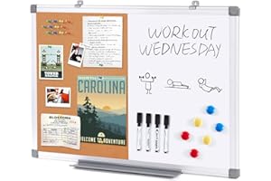 S SWANCROWN Dry Erase Board Cork Board Combo, 24"x18" Magnetic White Board and Bulletin Pin Board Combination,Hanging Wall Mounted Vision Board for Home, School, Office,Silver Frame