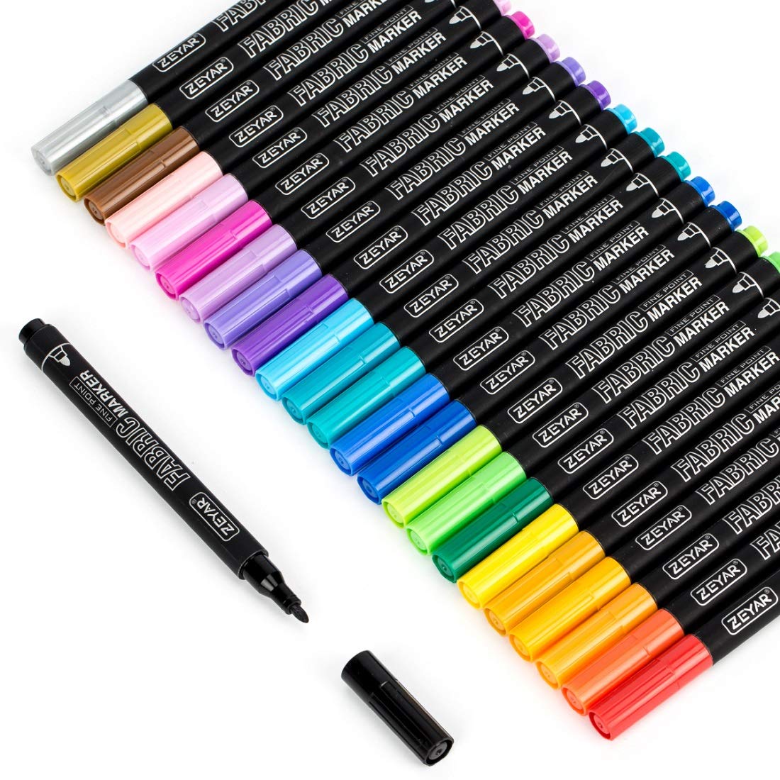 ZEYAR Permanent Markers Fabric Art Pens, Great on Bags, Shoes, T-shirts & Other Fabric Paint Materials - Child Safe & Non-Toxic For Washable Art and Lettering, Fabric Paints (24 Colors)