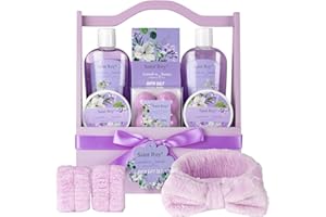 SAINT ROY Bath and Body Gift Basket Set for Women - Jasmine Christmas Gifts for Women, Spa Gift Basket 13-Piece Bath Gift Set, Gift Set for Ladies Body & Bath Gifts Set Lavender Gift Baskets For Mom