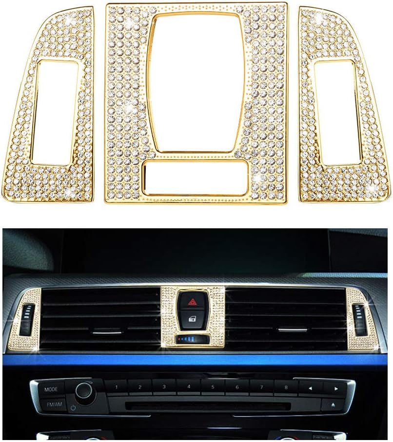 1797 Compatible AC Vents Caps for BMW Accessories Parts Bling Air Conditioning Covers Decal Interior Decorations 2 3 4 Series M2 M3 M4 F22 F30 G20 F32 F87 F80 F82 xDrive AWD Women Men Crystal Gold