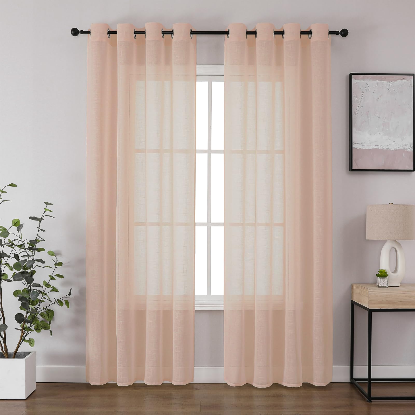 CUCRAF Voile Curtains Peachpink 90 Inch Drop 2 Panels with Eyelet Linen Net Curtains for Windows Sheer Curtains for Bedroom Kitchen Dormitory Home Decoration