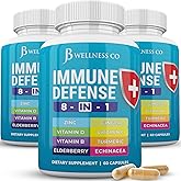 JB Wellness Co Immune Support 8 in 1 Capsules - Zinc Supplement, Vitamin D3, Vitamin C and Elderberry - Immune Booster Supplement with Echinacea, Ginger Root, and Turmeric - [3-Pack, 180 Count]