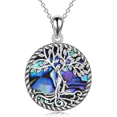 ONEFINITY Tree of Life Necklace for Women Sterling Silver Abalone Shell Crystal Tree of Life Pendant Necklace Family Tree Jewelry for Mom Daughter Sister Girls Christmas Gifts