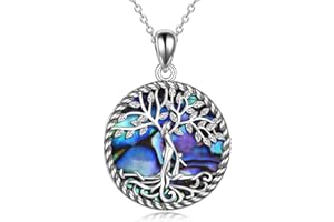ONEFINITY Tree of Life Necklace for Women Sterling Silver Abalone Shell Crystal Tree of Life Pendant Necklace Family Tree Jewelry for Mom Daughter Sister Girls Christmas Gifts