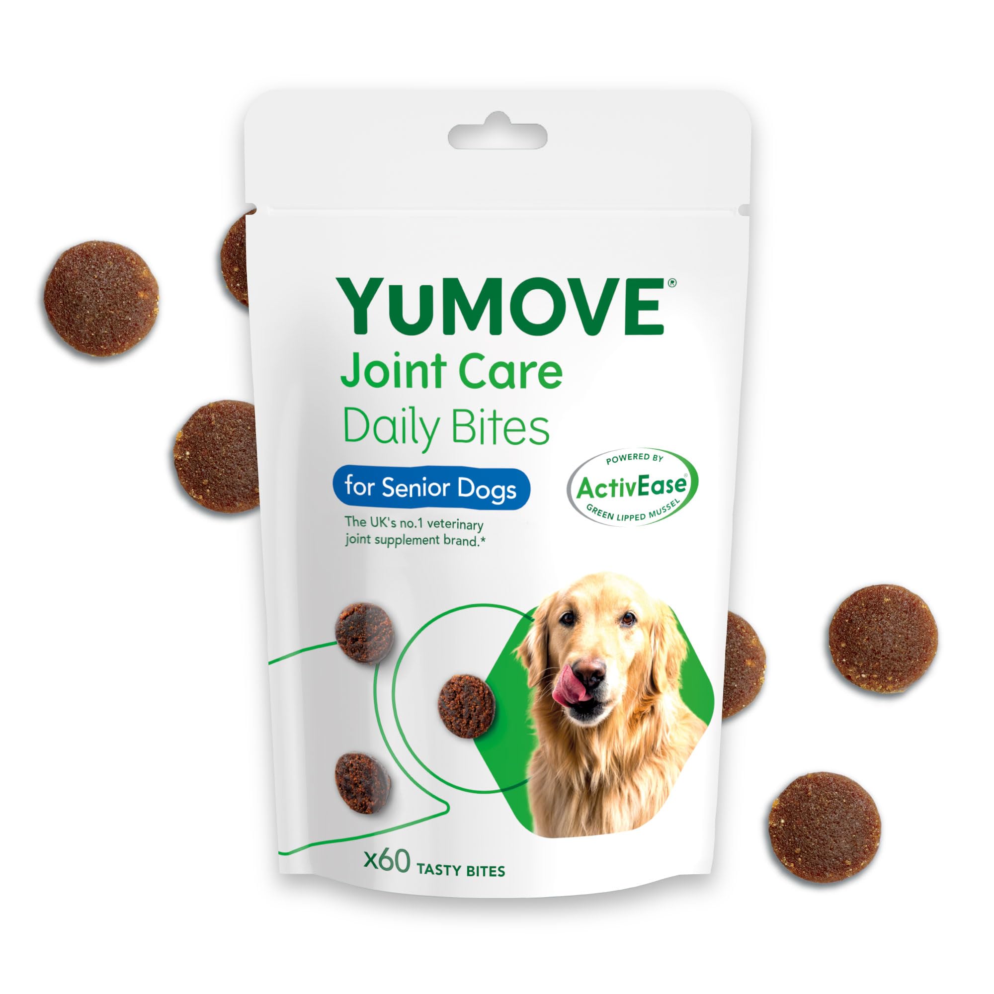 YuMOVE Senior Dog Joint Supplement, Daily Bites for Joint Care, Essential Dog Hip and Joint Aid for Senior Dogs Aged 8+, 60 Tablets - Eco Friendly and Letter Box Ready Packaging