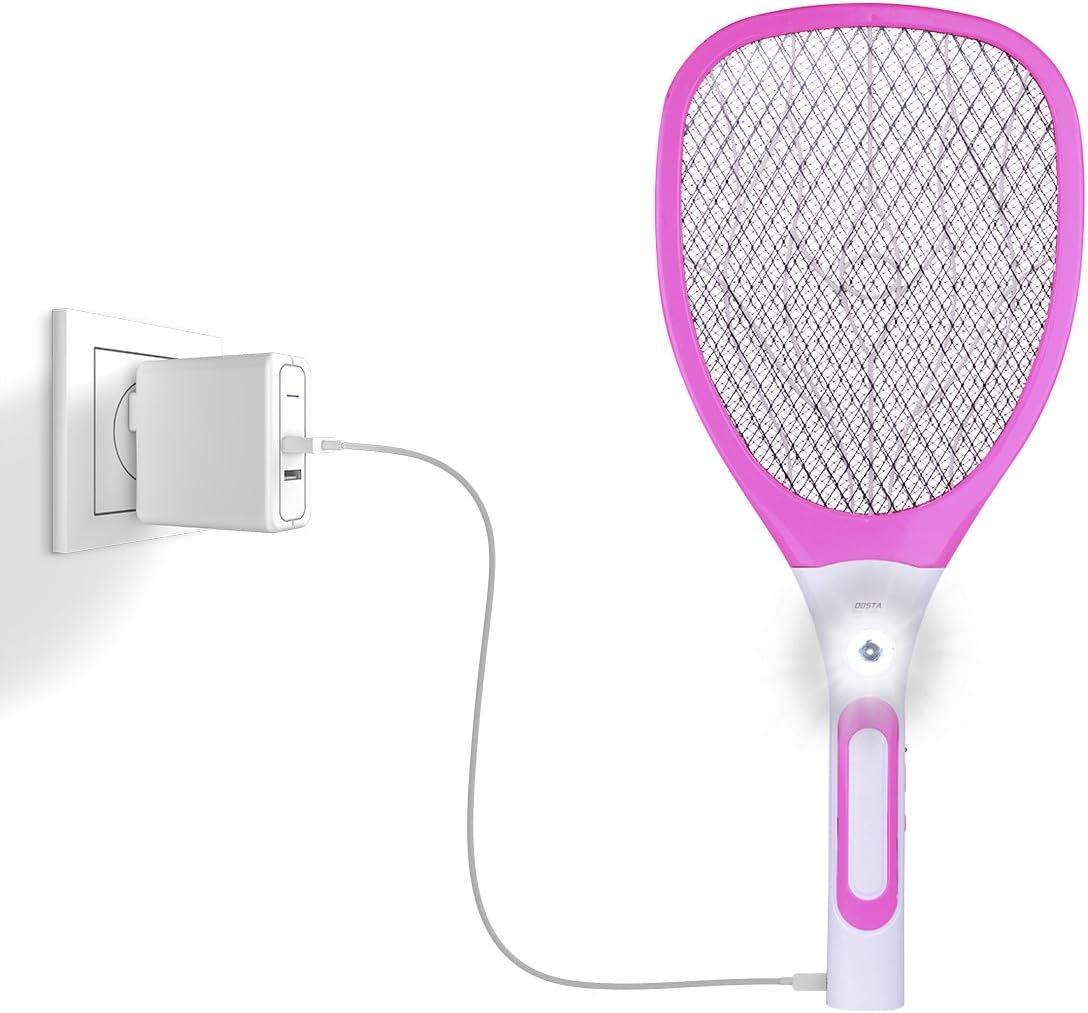 OOSTA Electric Bug Zapper, Mosquito,Roaches,Spiders,Fly,Insect,Pest Killer-USB Charging, Super-Bright LED Light,3-Layer Safety Mesh Rechargeable Electric Fly Swatter Racket