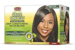 African Pride Olive Miracle Deep Conditioning No-Lye Relaxer Super - Contains Aloe Vera, Castor Oil & Biotin to Condition, Moisturize & Protect Hair, 1 Kit