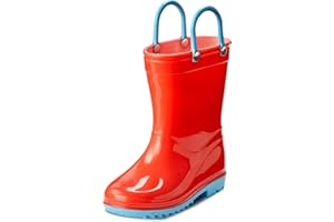 Puddle Play Toddler and Kids Waterproof PVC Rain Boots with Easy-On Handles – Lightweight Slip-Resistant Outdoor Boots for Boys and Girls