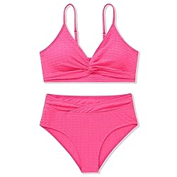 Girls Swimsuit Solid Bathing Suit 2 Piece Twist