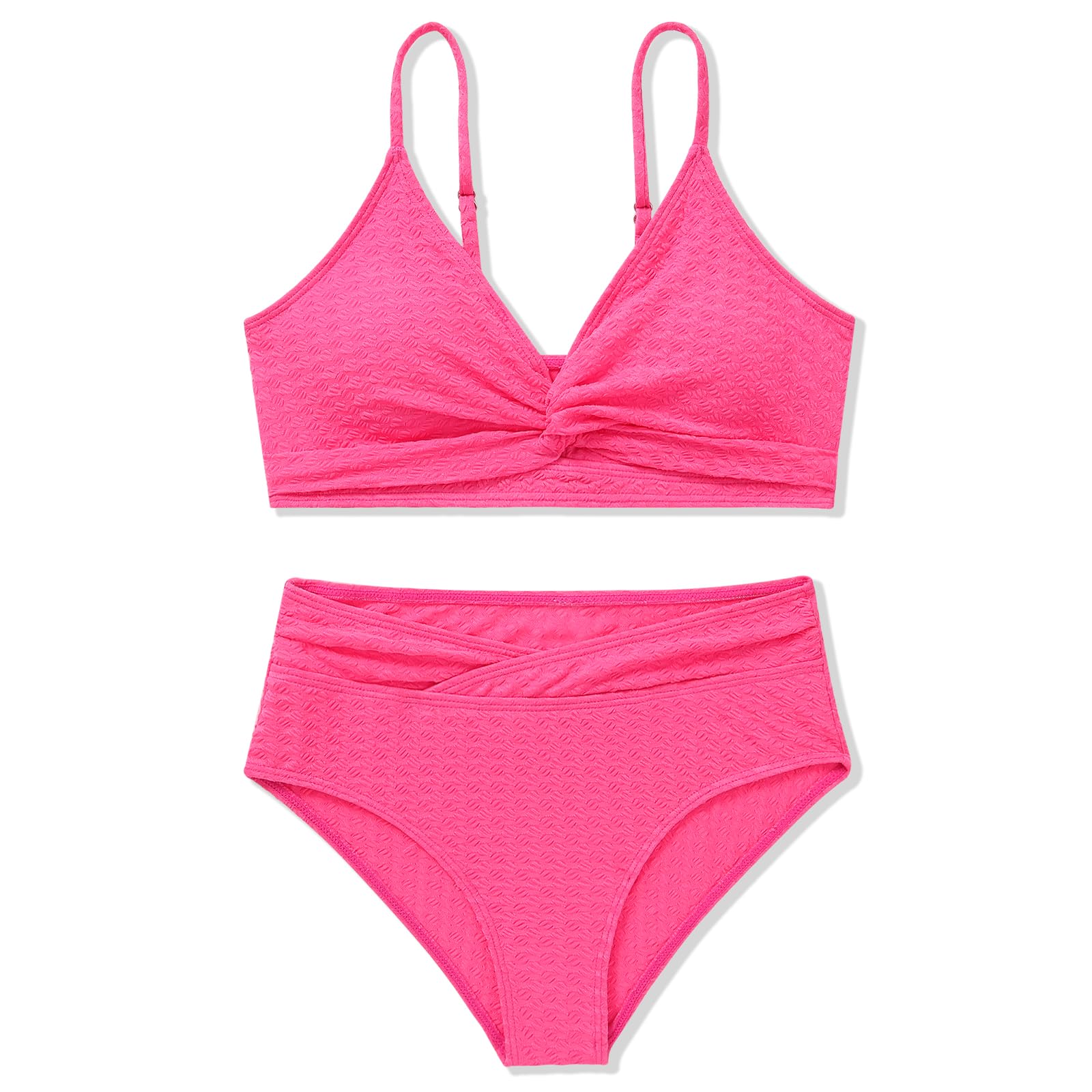 Girls Swimsuit Solid Bathing Suit 2 Piece Twist