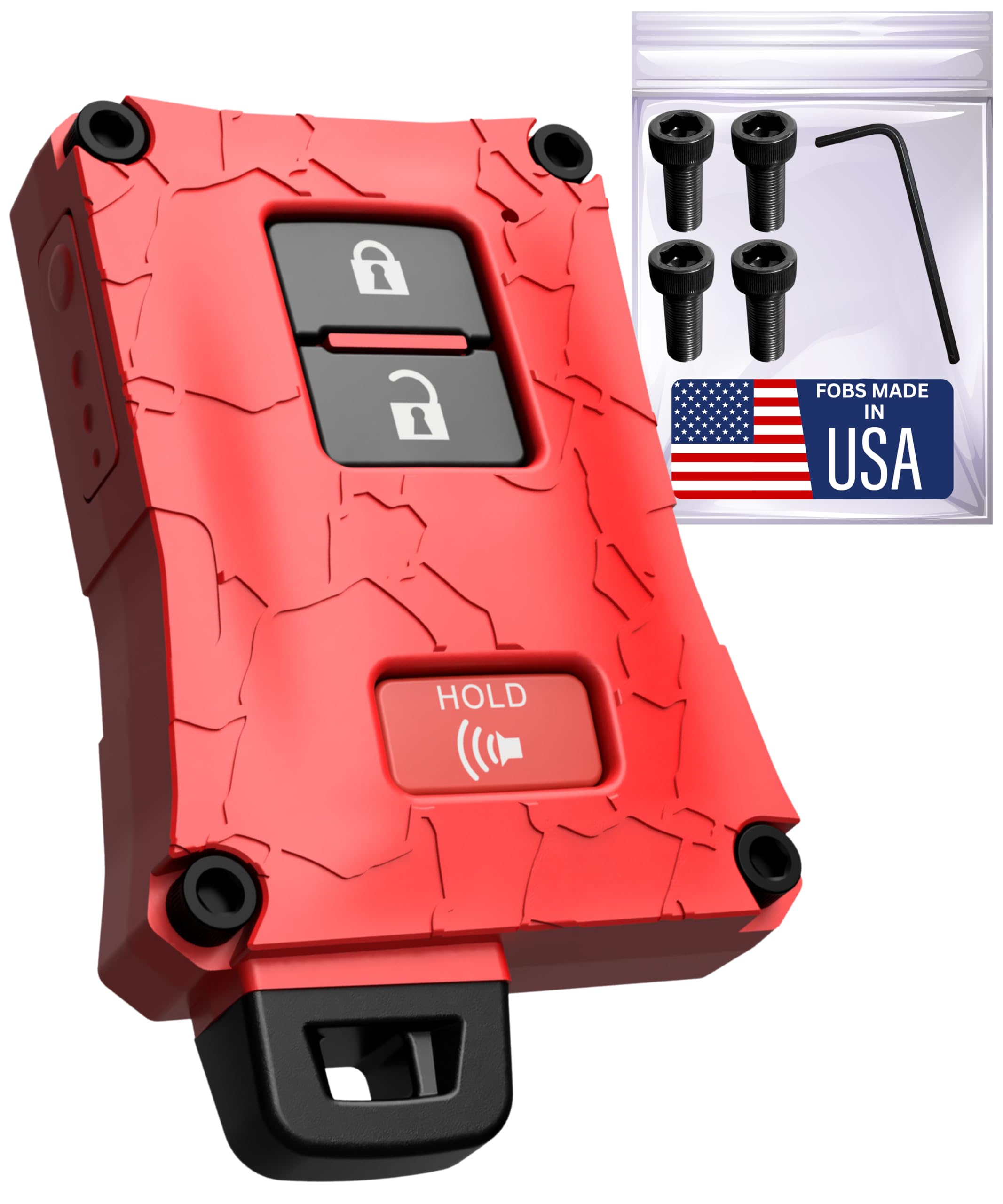 Photo 1 of Heavy-Duty Key Fob Case Replacement for Toyota Tacoma 16-23, Tundra 20-21, & 4 Runner 20-21 - Rugged Key Protector - Shockproof & Scratch-Resistant - Secure Fit (Red, Black Screws)