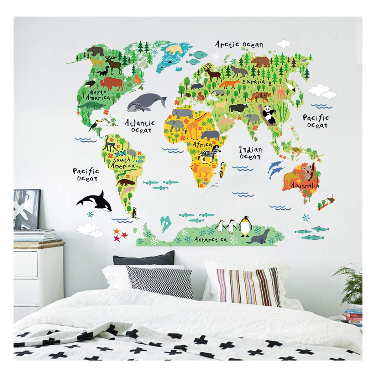 Children's Stickers | World Map Sticker Wall Decoration for Children's Room 90 x 60 cm