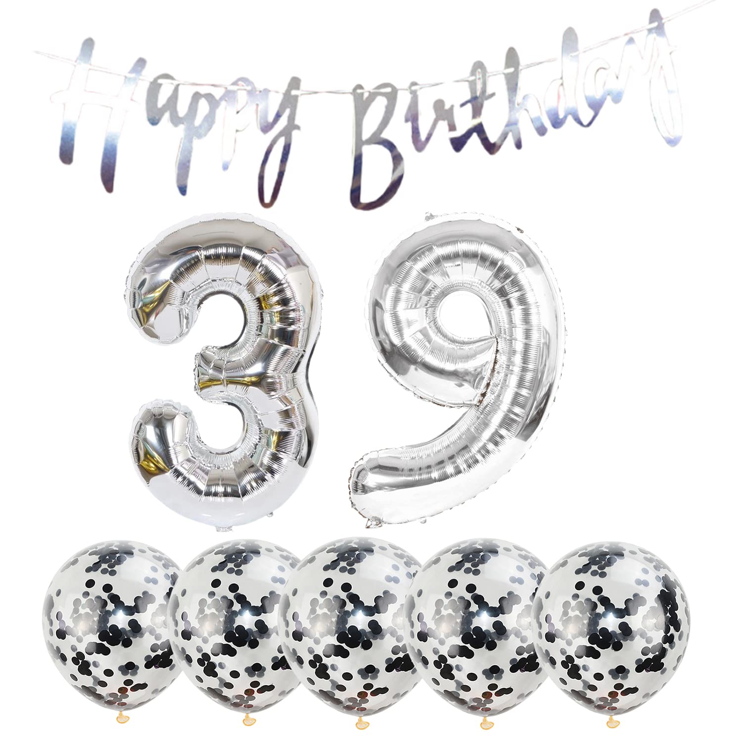 Photo 1 of 39th Birthday Decoration Happy Birthday Banner Balloons 39 Years Old Birthday Party Supplies Helium Balloons Number 39 Balloons Latex Balloon Foil Balloon, 39th Silver Birthday Party Decoration