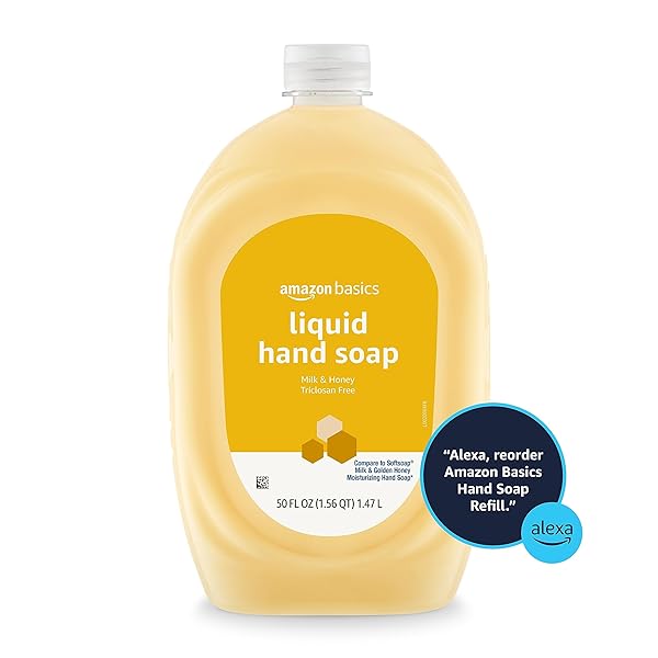 AMAZON BASICS LIQUID HAND SOAP REFILL, MILK AND HONEY SCENT, TRICLOSAN-FREE, 50 FLUID OUNCES, PACK OF 1