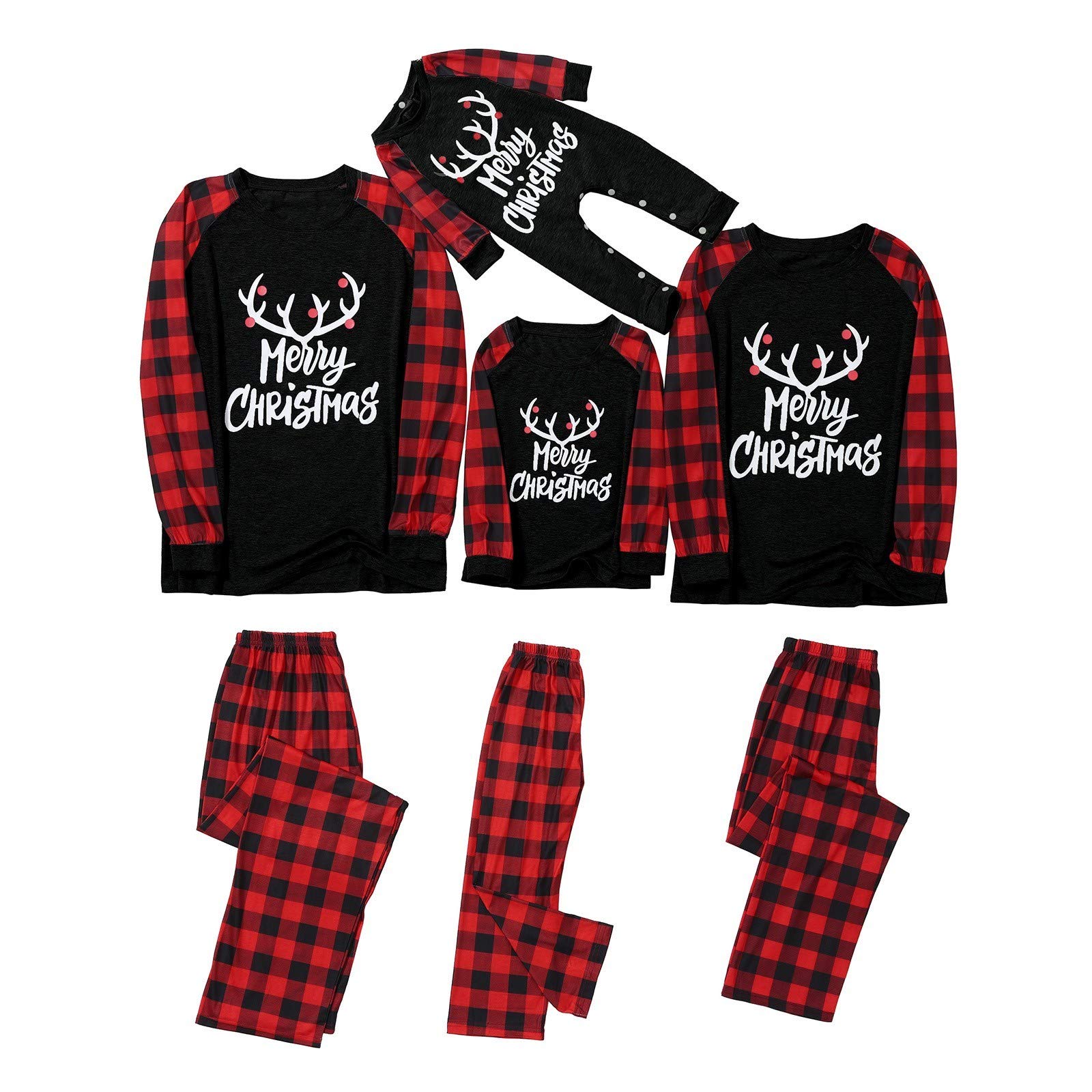 Gofodn Merry Christmas Matching Family Pyjamas Set, Christmas Pajamas for Family Women Men Kids Baby Pjs Red Plaid Reindeer Loungewear