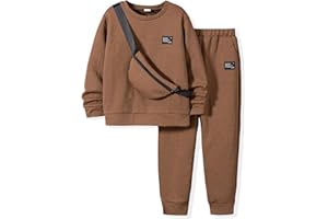 HIHA Boys Sweatsuit Letter Print Long Sleeve Pullover Sweatshirt Jogger Pant Set with Bag