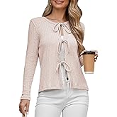 Tie Front Cardigan for Women 2025 Lightweight Cropped Ribbed Knit Shrug Fall Open Front Bow Cardigan Tops