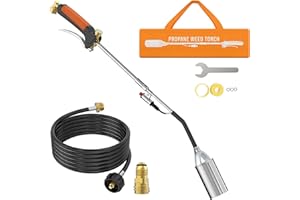 CALPOSE Propane Torch, Flamethrower Heavy Duty High Output 400,000BTU Weed Burner Torch with 12FT Hose, for Garden Wood Roofing Snow Road, Compatible with POL, QCC1 and 1LB Adapter (3 In 1)