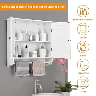 Buy Tangkula Bathroom Wall Cabinet Wall Mounted Bathroom Cabinet With Towel Bar Medicine Cabinet With Double Door Adjustable Shelf Over The Toilet Storage Cabinet For Bathroom Kitchen Online In Indonesia B08sk2crqc