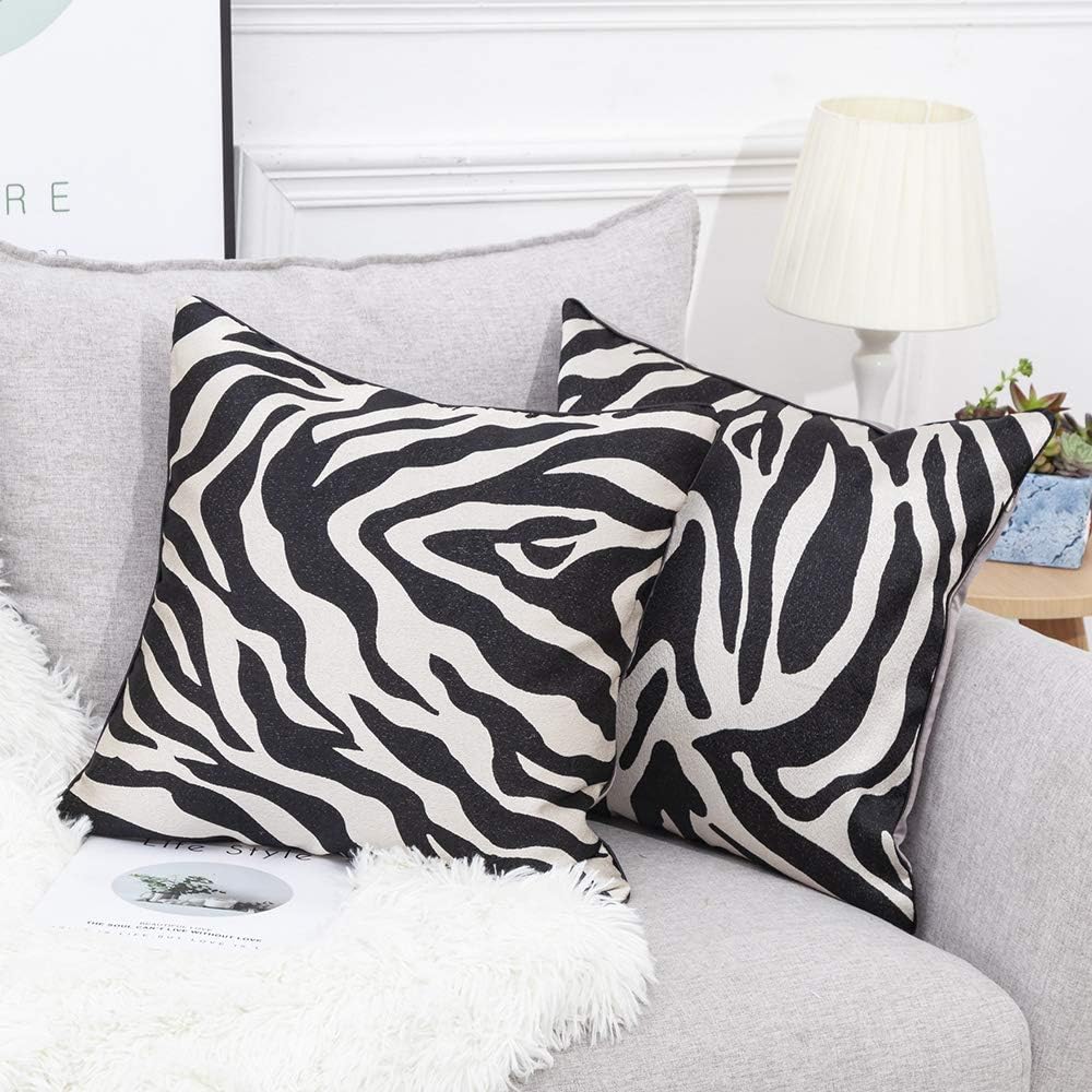 Madizz Pack of 2 Silk Like Decorative Square Modern Throw Pillow Covers Pack Luxury Cushion Case Pillow Shell for Couch Sofa Bed Living Room 18x18 Inch Black and Gold Zebra Stripes Pattern