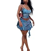 Ophestin Womens Sexy 2 Piece Club Outfits Set Floral Print Camisole Crop Top Mini Skirt with Slit