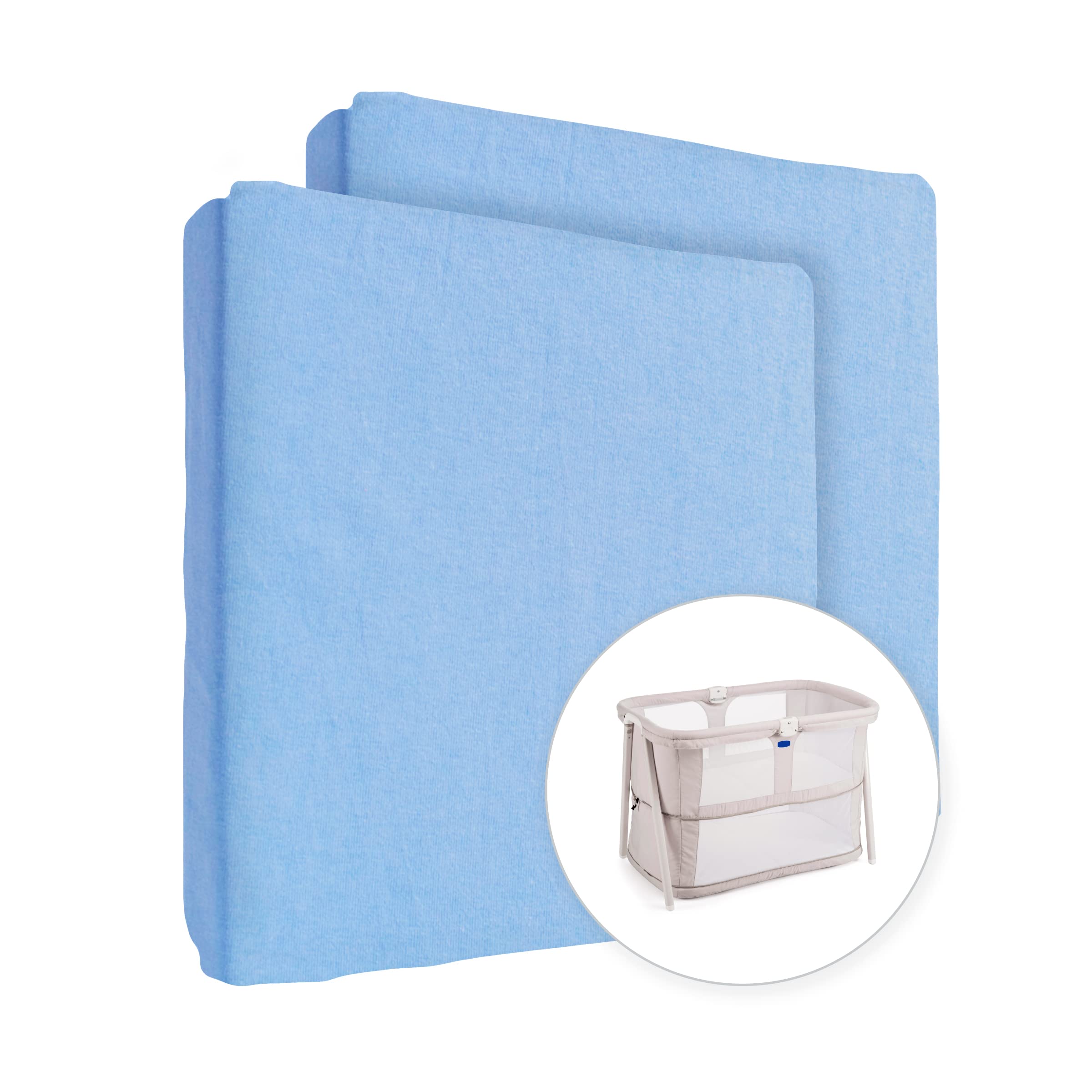2X Jersey 100% Cotton Fitted Sheet for 95 x 65 cm Baby Travel Cot Mattress (Blue)