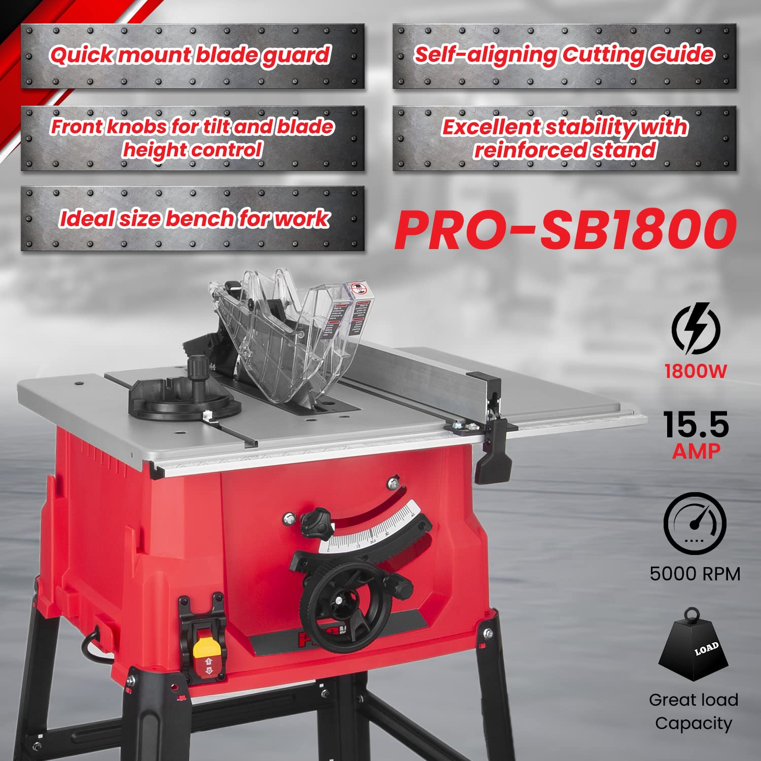 PROMAKER Table Saw, 10inch 15.5Amp 5000RPM 1800W, Benchtop Table Saw