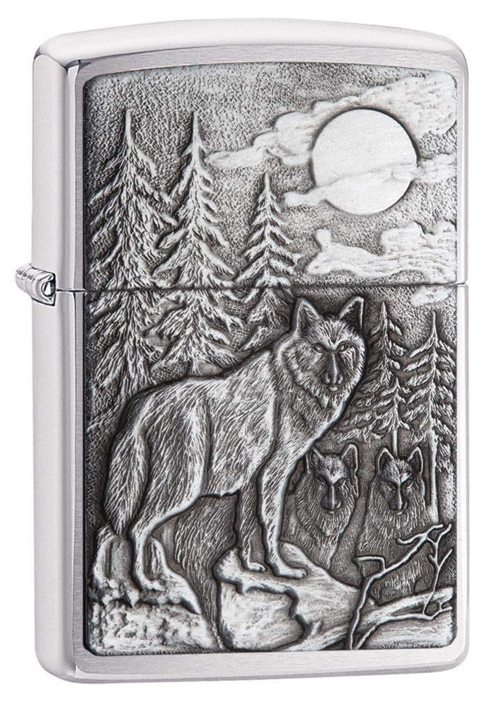 Original Zippo Lighter 20855 Brush Chrome Timbelwolves Emblem