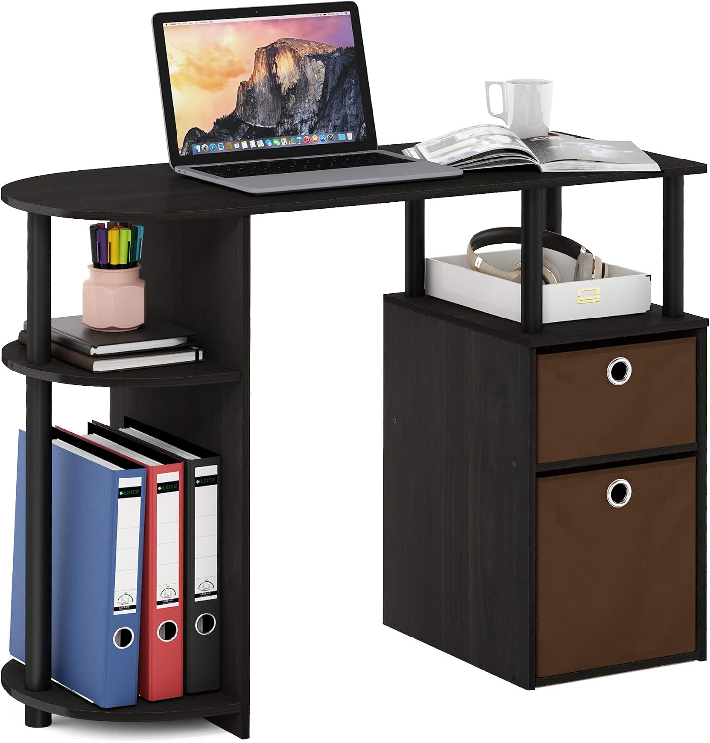 Furinno JAYA Simplistic Computer Study Desk with Bin Drawers, Espresso - Image 5