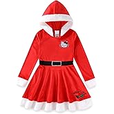 Hello Kitty Sanrio Girls Cosplay Christmas Holiday Long Sleeve Hooded Santa Dress for Big Kids