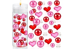 MTLEE 2106 Pieces Red Heart Vase Fillers Love Pearl for Vase Fillers Floating Candles Centerpieces Vase Bead for Wedding Candle Party Table Home Festival Decor Valentine's Day (Romantic Style)