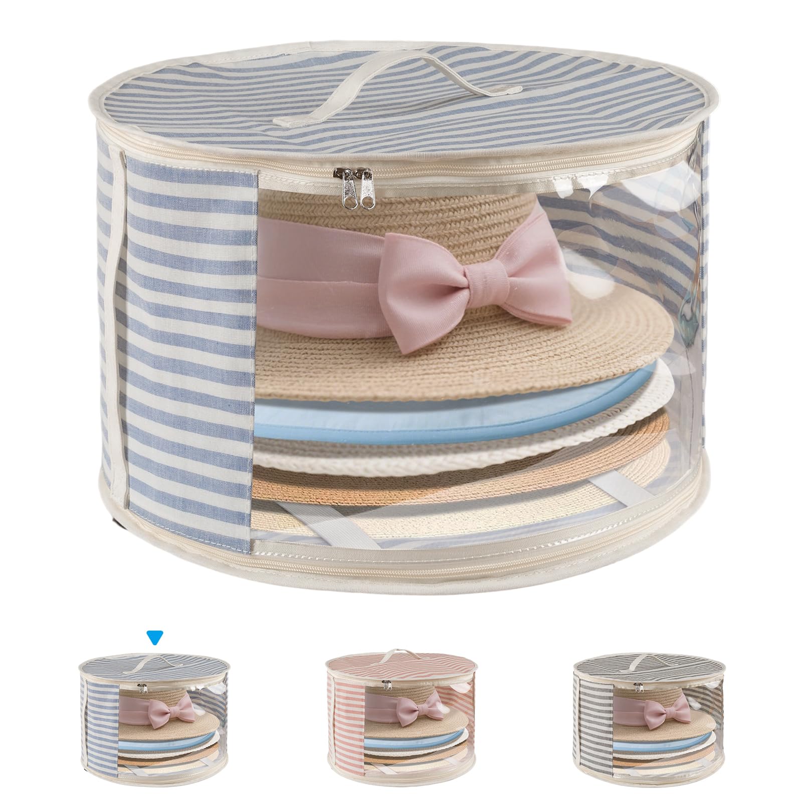 Photo 1 of ComfortKeeper 1 Pack Hat Storage Box with Clear Window, Holds up to 7 Caps Cowboy Hat Organizer Bag for Closet for Wide Brim Hats with Carrying Handles, Blue