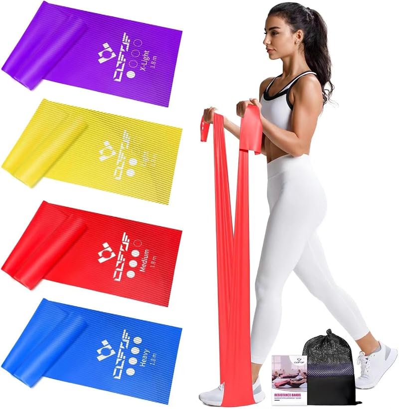 COFOF Resistance Bands Set 4 Levels 1.8m with Carry Bag Yoga Pilates