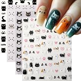 Cat Nail Stickers 4 Sheets Cats Lover Nail Art Stickers Embossed Nail Decals with Siamese Calico Cat Black Cat Designs Cute DIY Self-Adhesive Nail Art Supplies