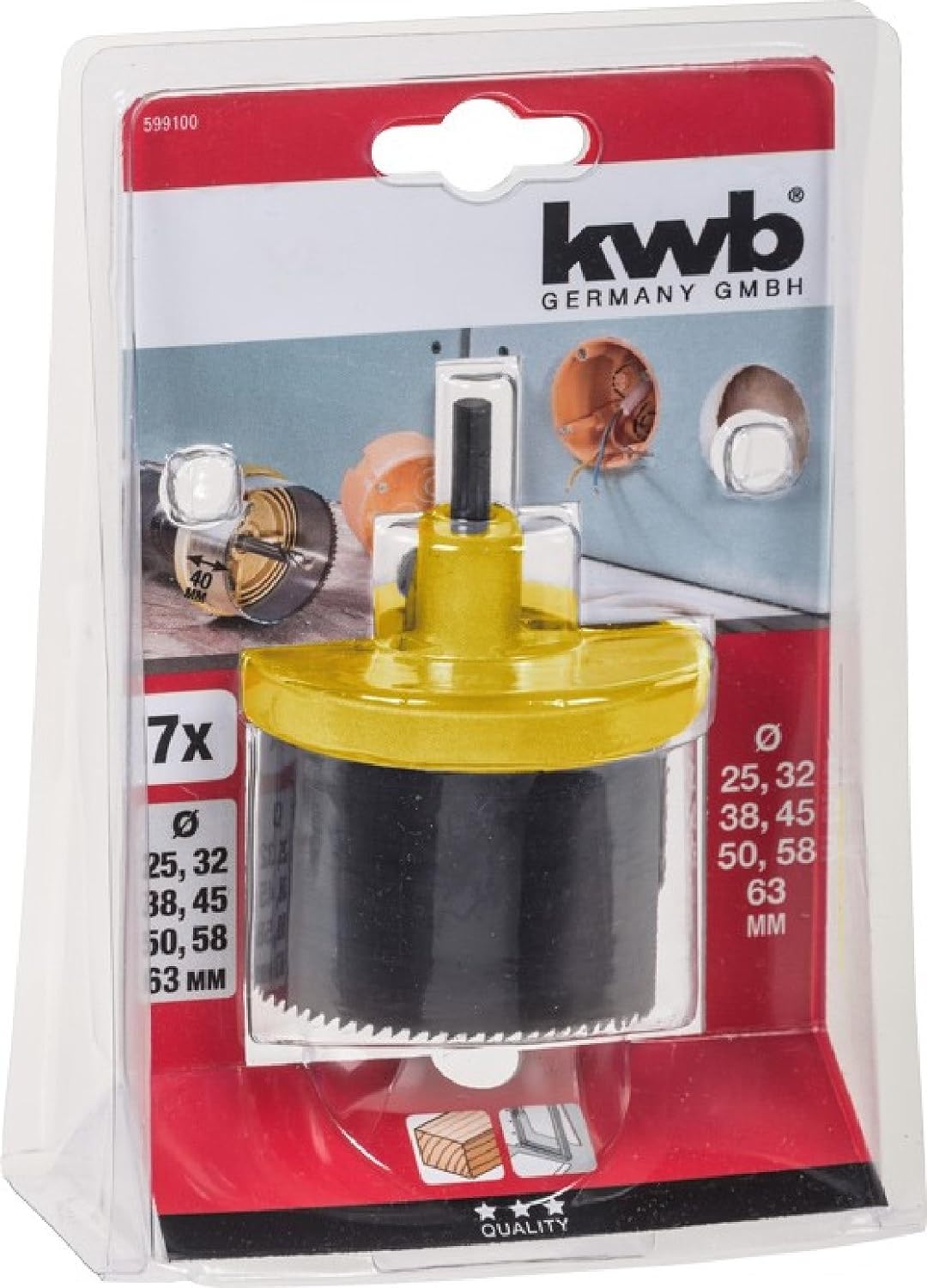 kwb 49599100 Holesaw Set, Diameter Cutters x 40 mm Cutting Depth, 40 mm, Set of 7, Black - Image 3