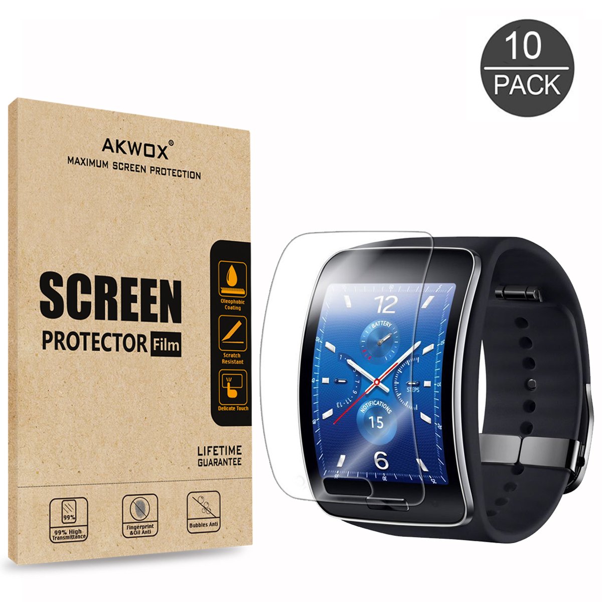 AKWOX [10-Unidades] Samsung Gear S Protector de Pantalla ...