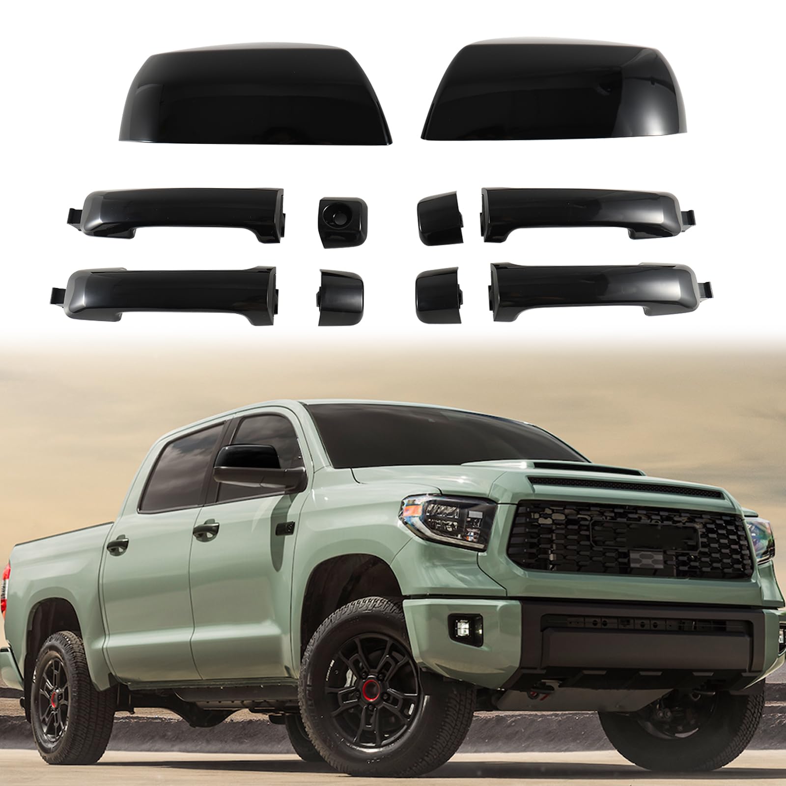 Photo 1 of Black Side Rear Mirror Cover and Exterior Door Handles Kit for Toyota Tundra Sequoia 2007-2022 Front Rear Driver and Passenger Side