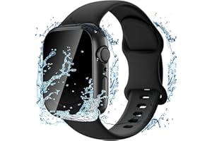 LASLLAVES 3 In 1 Waterproof Privacy Case Built-in Anti-Spy Tempered Glass Screen Protector with Silicone Soft Band Wrist Straps for Apple iWatch Series 4 5 6 SE 7 8 9 10 Ultra