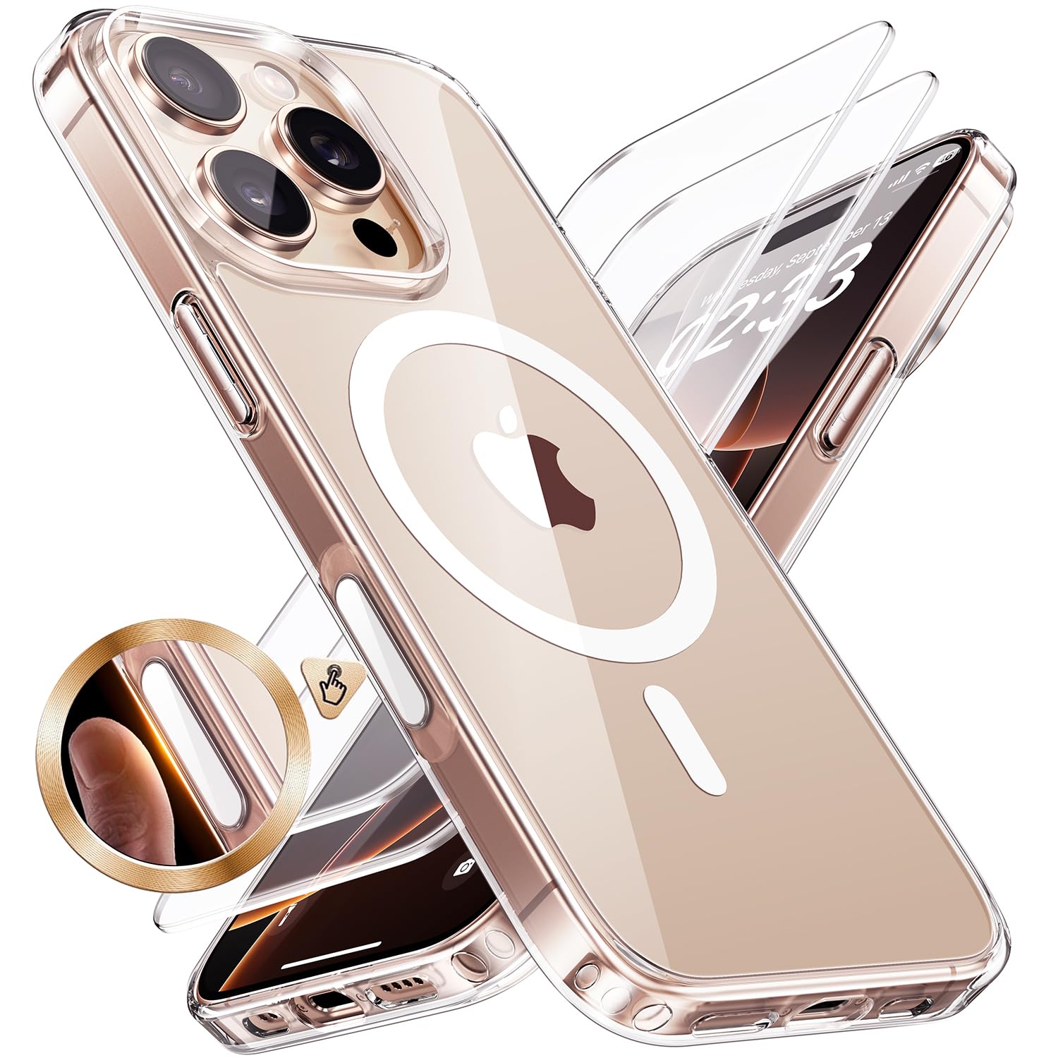 JUESHITUO for iPhone 16 Pro Max Case with Camera Control Button, Not-Yellowing, Fit for Magsafe, with 2 Screen Protectors, Military Grade Protection Shockproof Women Men Phone Cover, Clear