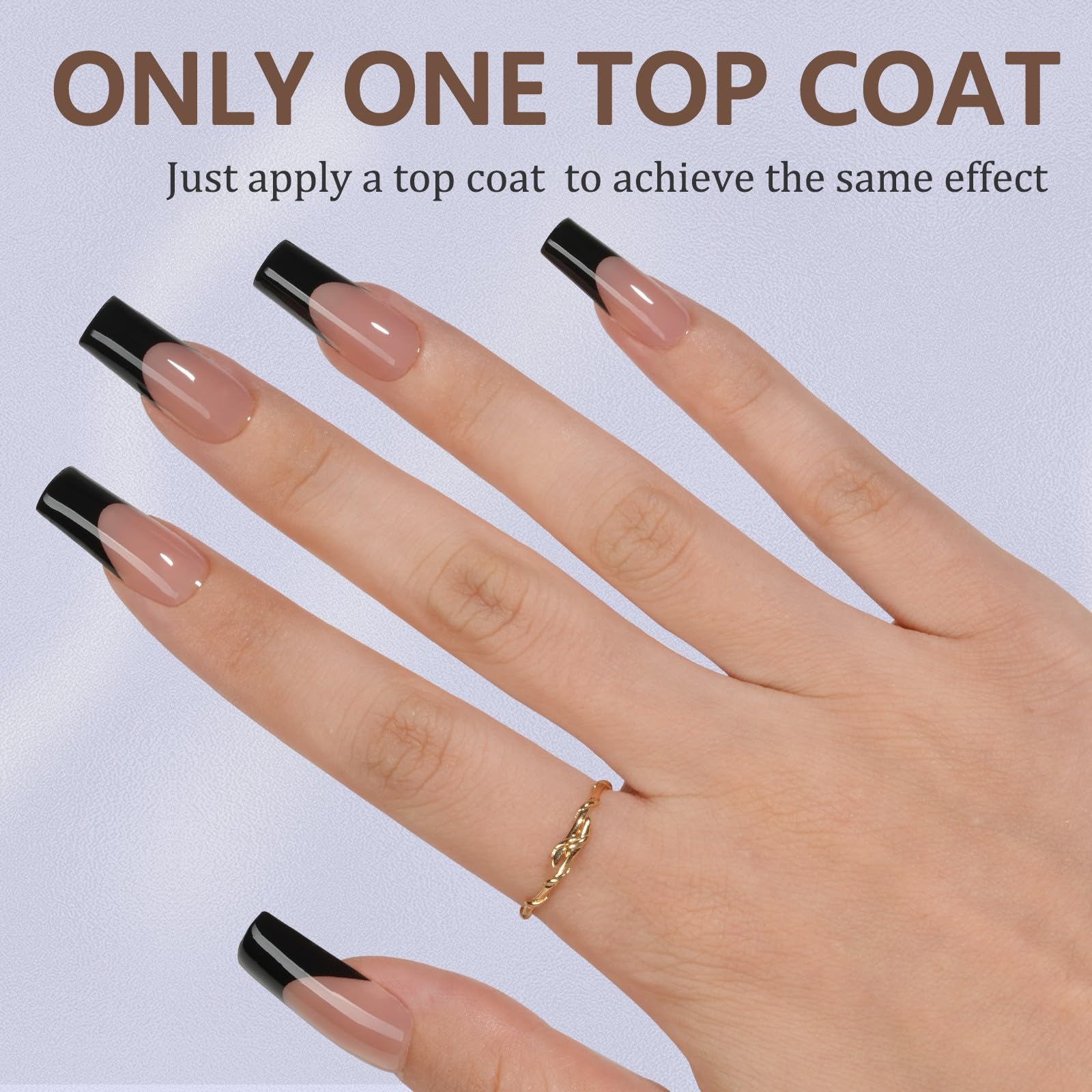 Misssix Black French Gel Nail Tips, 240Pcs French Tip Press on Nails Long Square, No Need to File 3 in 1 Tips Pre-lasting, Fake Nails for Nail Art DIY 15 Sizes - Image 2